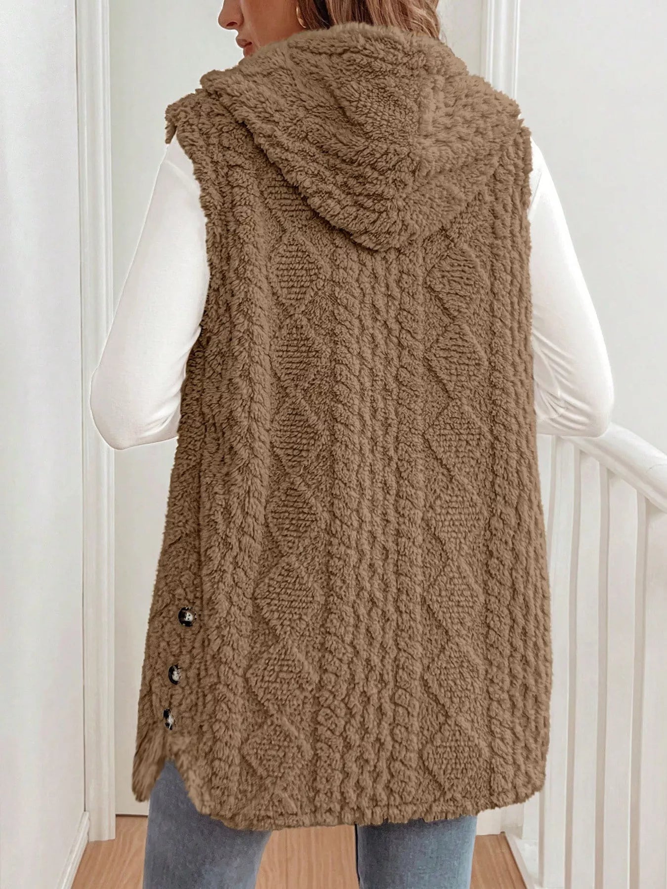 Sarah Express Women's Cozy Sherpa Fleece Hooded Vest Coat