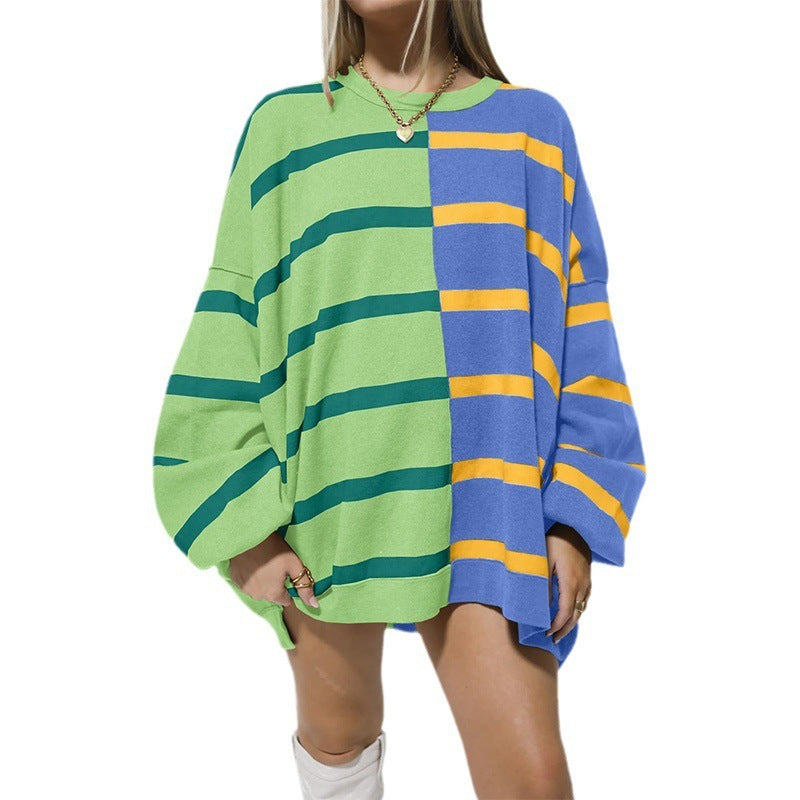 Sarah Express Women's Striped Knit Sweater Long Sleeve Pullover Loose Fit Acrylic
