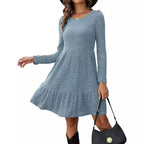 Sarah Express Women's Round Neck Knitted Sweater Dress Long Sleeve Bodycon