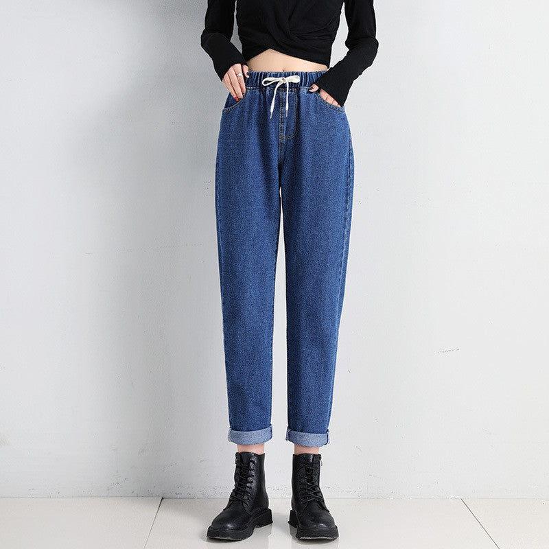 Sarah Express Women's High Waist Straight Leg Cropped Denim Jeans Elastic Waist