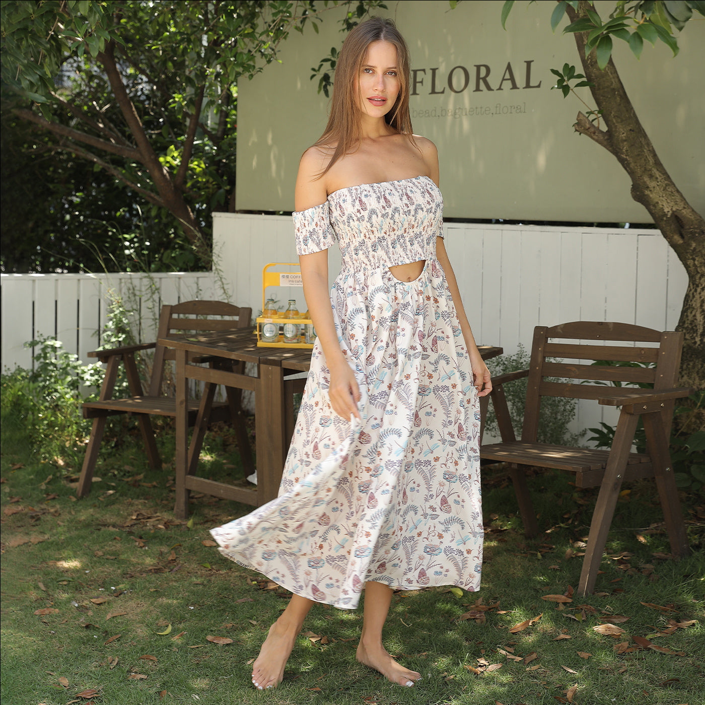Sarah Express Women's Off Shoulder Floral Maxi Dress Strapless Elegant Summer