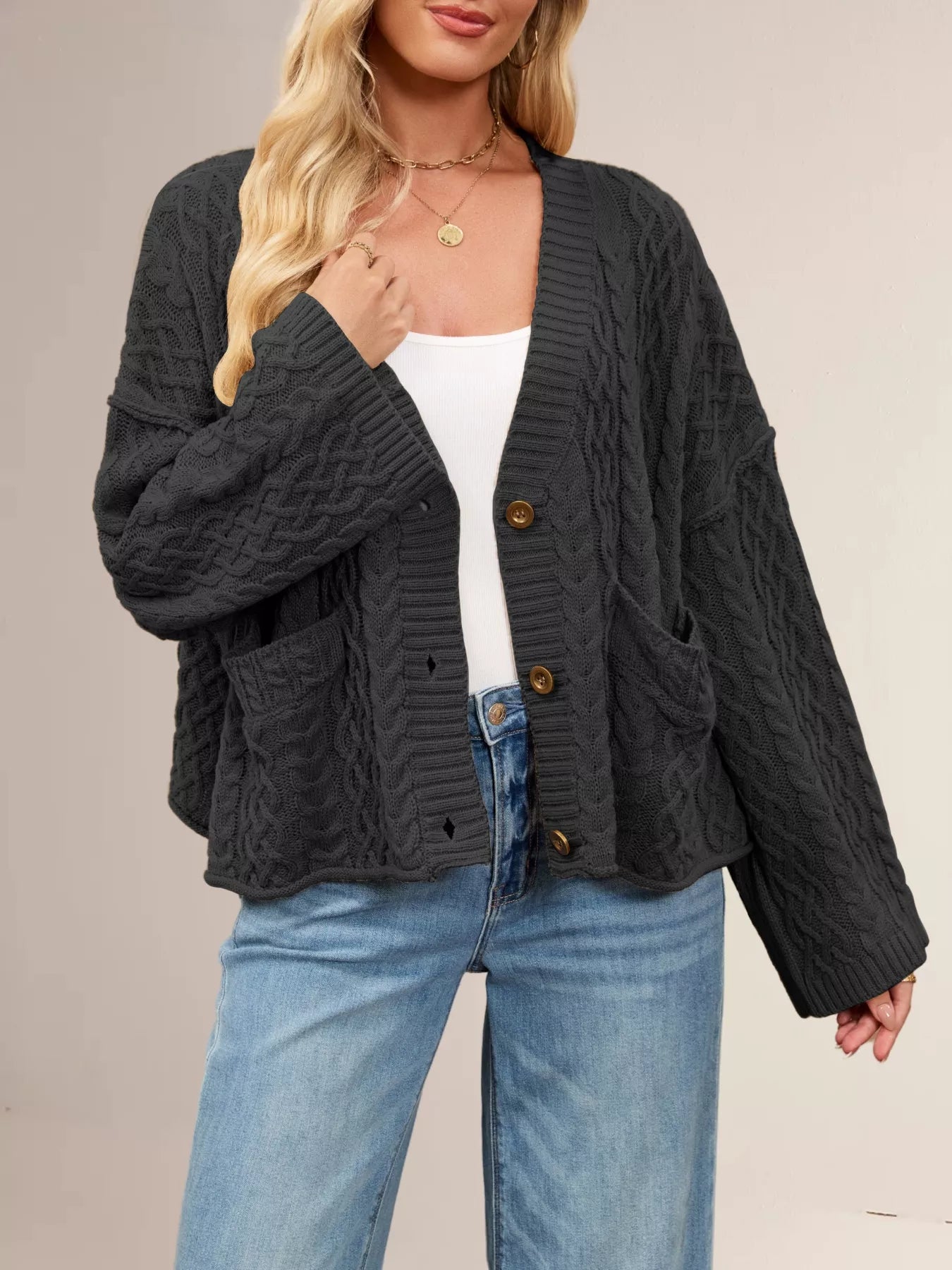 Sarah Express Women's Cable Knit Button-Down Cardigan