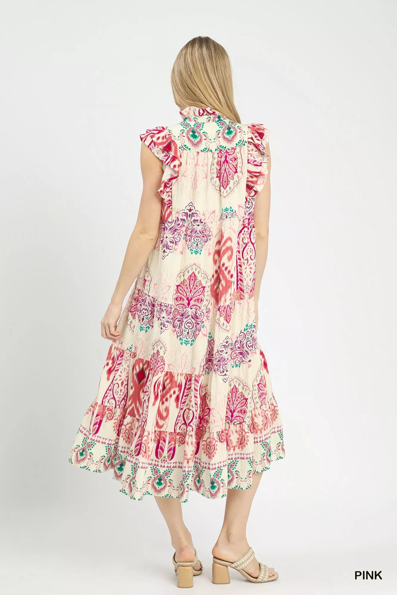 Sarah Express Women's Boho Border Print Ruffle Midi Dress
