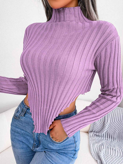 Sarah Express Women Sexy Half Turtleneck Asymmetric Long Sleeve Knit Top