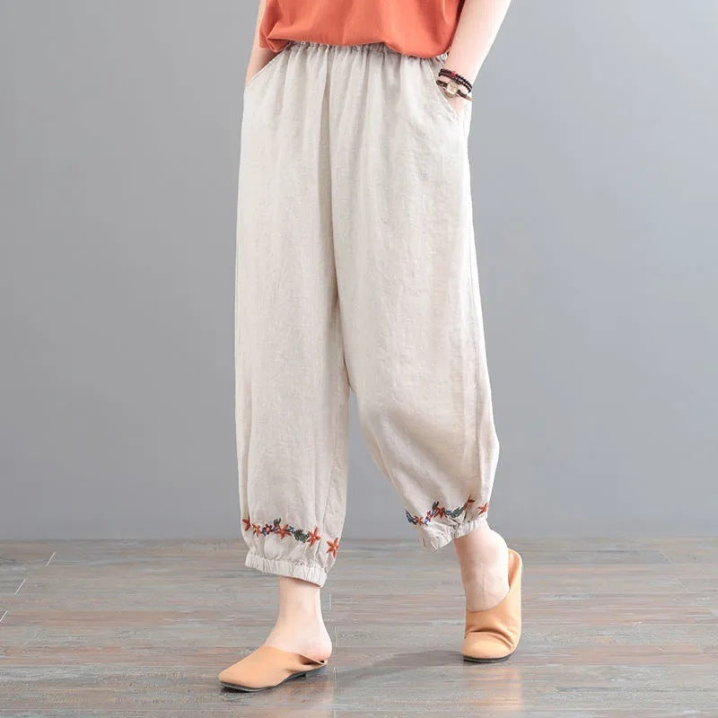 Sarah Express Vintage Style Casual Pants Solid Color Wide Leg Polyester
