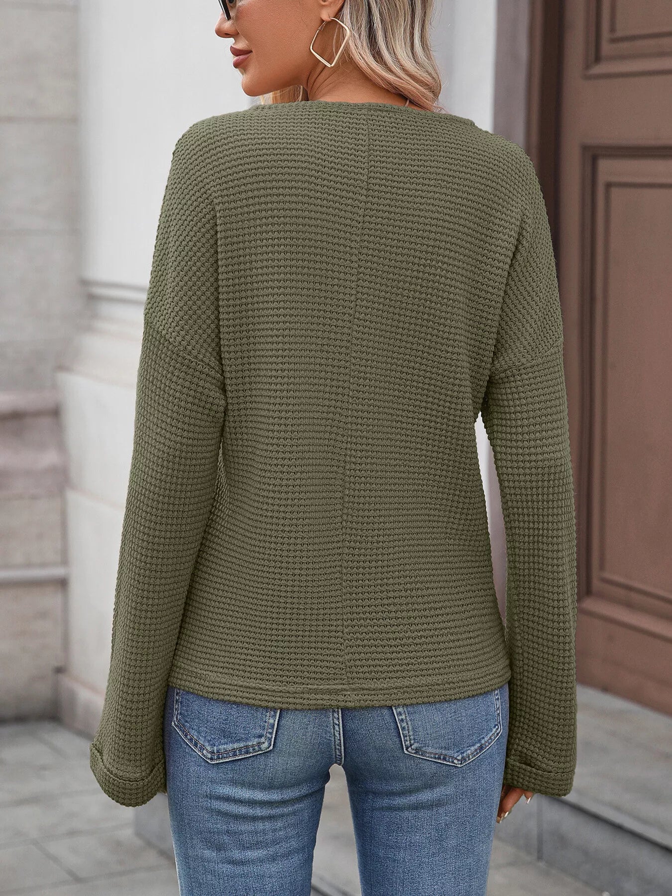 Sarah Express Women's Striped Notched Long Sleeve T-Shirt