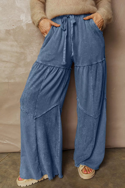 Sarah Express Women's Tiered Wide Leg Washed Pants