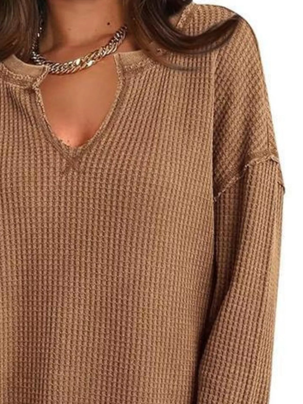 Sarah Express Women's Waffle Knit Long Sleeve Sweatshirt