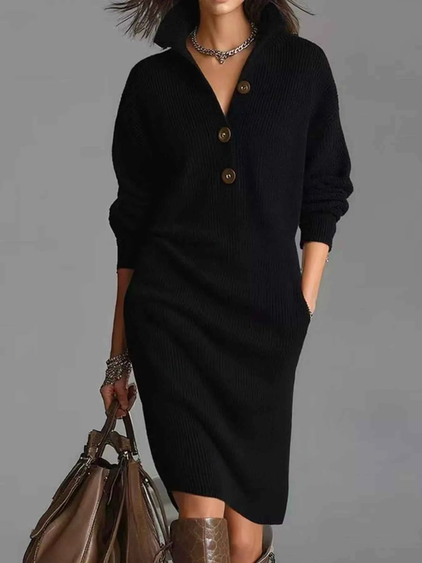 Sarah Express Women's Button-Front Ribbed Knit Sweater Dress - Plus Size Available