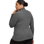 Sarah Express Ribbed Mock Neck Long Sleeve T-Shirt Slim Fit Layering Top