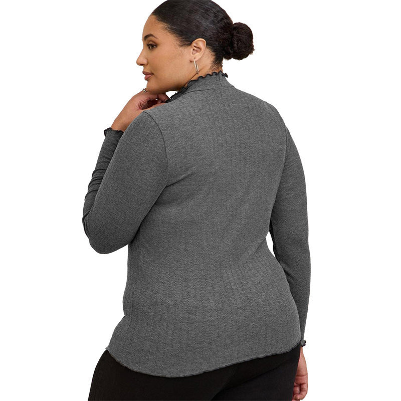 Sarah Express Ribbed Mock Neck Long Sleeve T-Shirt Slim Fit Layering Top