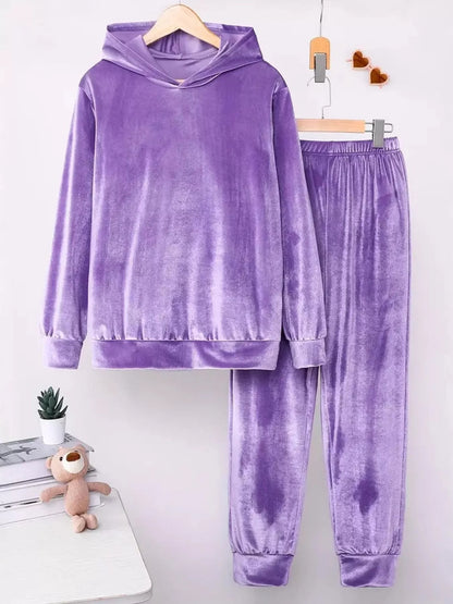 Sarah Express Women's Velvet Hoodie and Pants Set Plus Size Purple