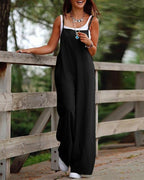 Sarah Express Suspender Wide-Leg Jumpsuit Women's Sleeveless Overall Style