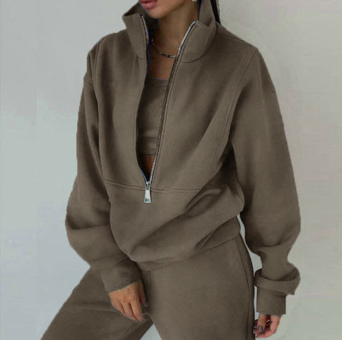 Sarah Express Fleece Sports Casual Three Piece Set Athleisure
