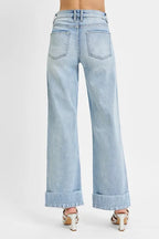 Sarah Express Women’s Plus Size Tummy Control High Rise Ankle Jeans with Wide Cuff
