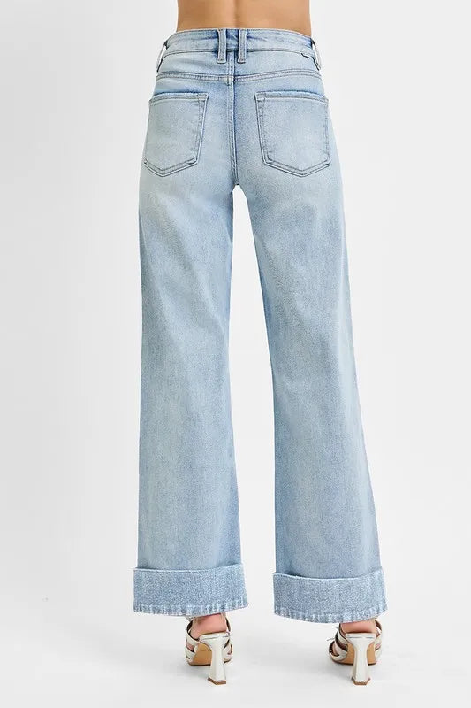 Sarah Express Women’s Plus Size Tummy Control High Rise Ankle Jeans with Wide Cuff
