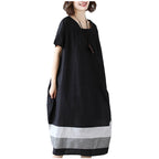 Sarah Express Women's Cotton Linen Midi Dress Short Sleeve Color Block - Casual Plus Size One Size Black