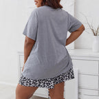 Sarah Express Women's Pajama Set Short Sleeve Top Leopard Print Shorts 2-Piece