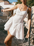 Sarah Express Women's Hollow Out Adjustable Strap Mini Dress White