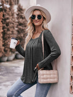 Sarah Express Women's Square Neck Long Sleeve T-Shirt - Ruched Design