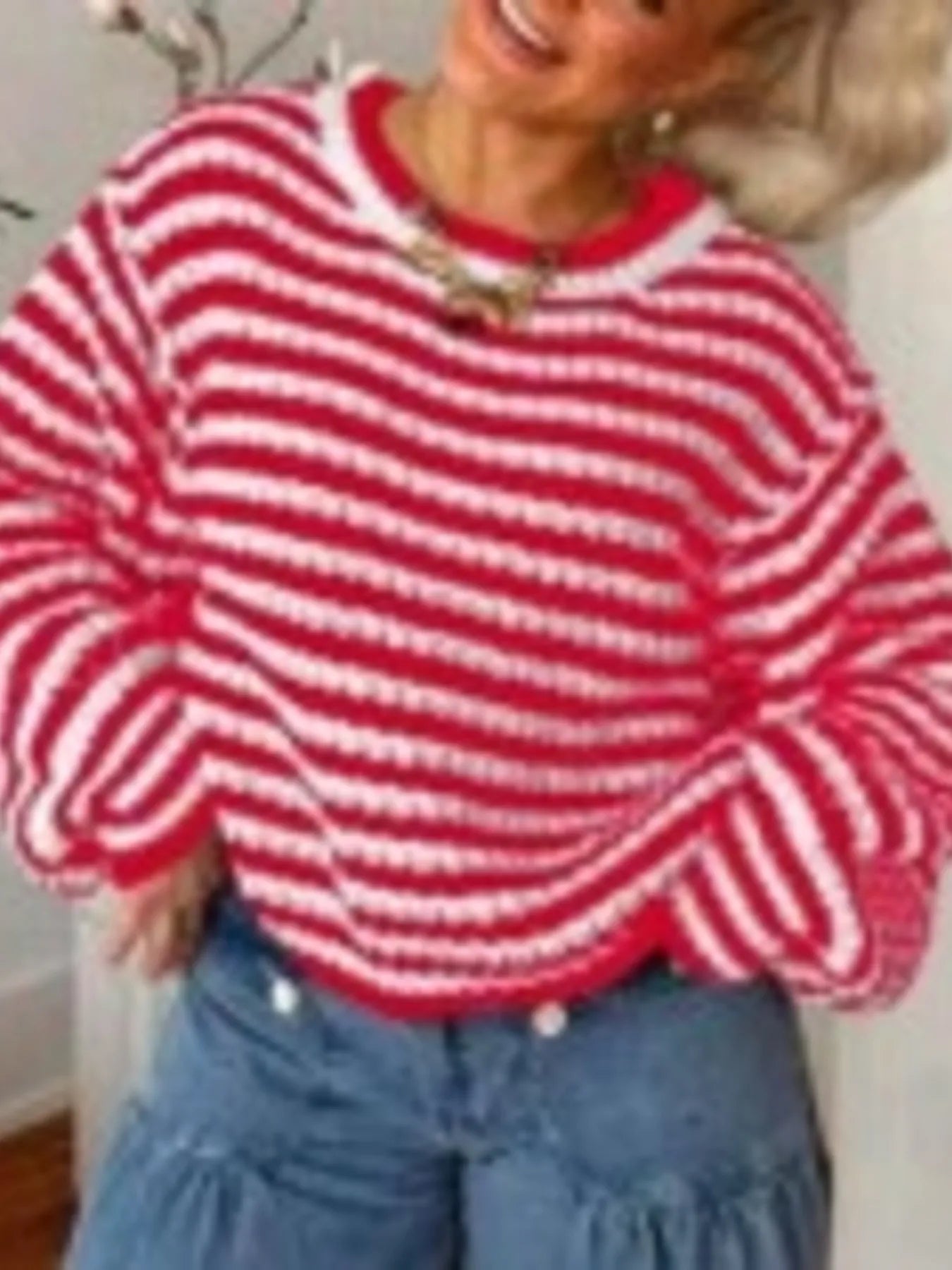 Sarah Express Women's Oversized Striped Drop Shoulder Sweater Red