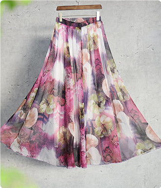 Sarah Express Women's Printed A-Line Midi Skirt Elastic Waist Retro Character Print