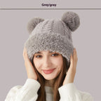 Sarah Express Women's Double Pom-Pom Knitted Winter Hat Fur Ball Dome Crown Windproof