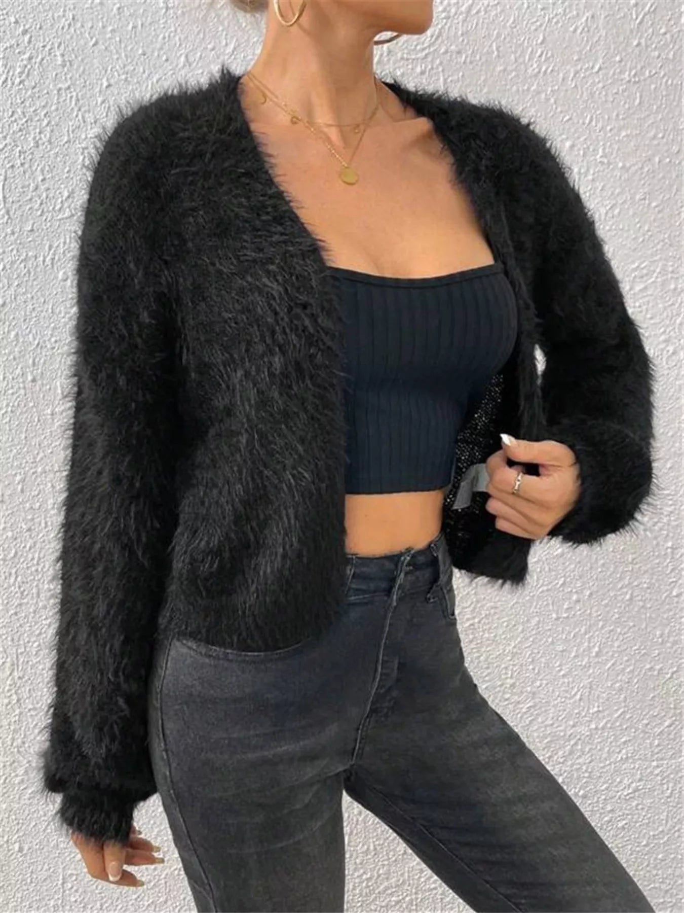 Sarah Express Women's Open Front Long Sleeve Cardigan Black