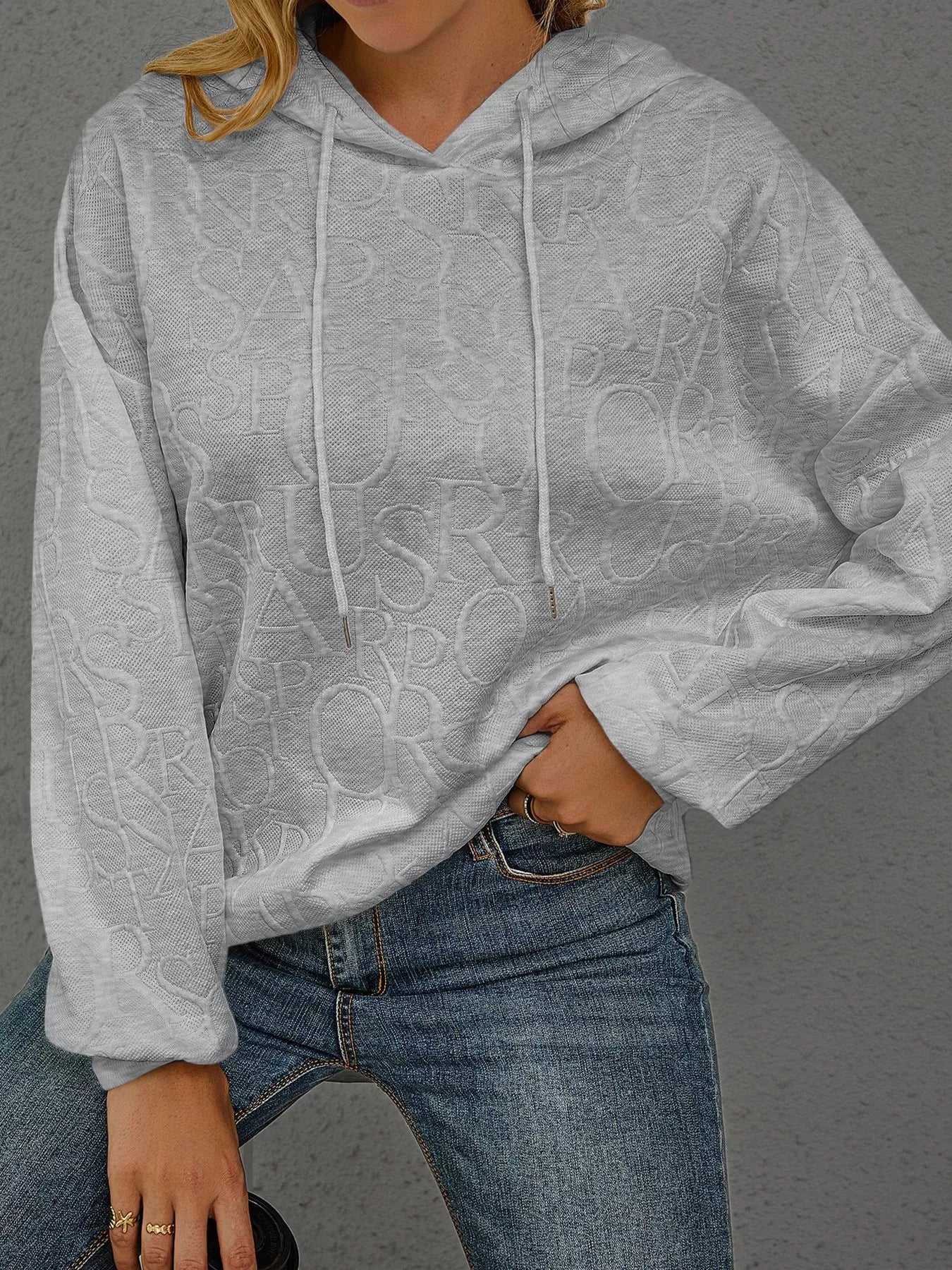 Sarah Express Women's Embossed Lettering Casual Hoodie Plus Size