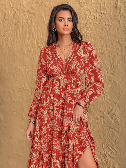 Sarah Express Women's Boho Floral Print Long Sleeve Midi Dress