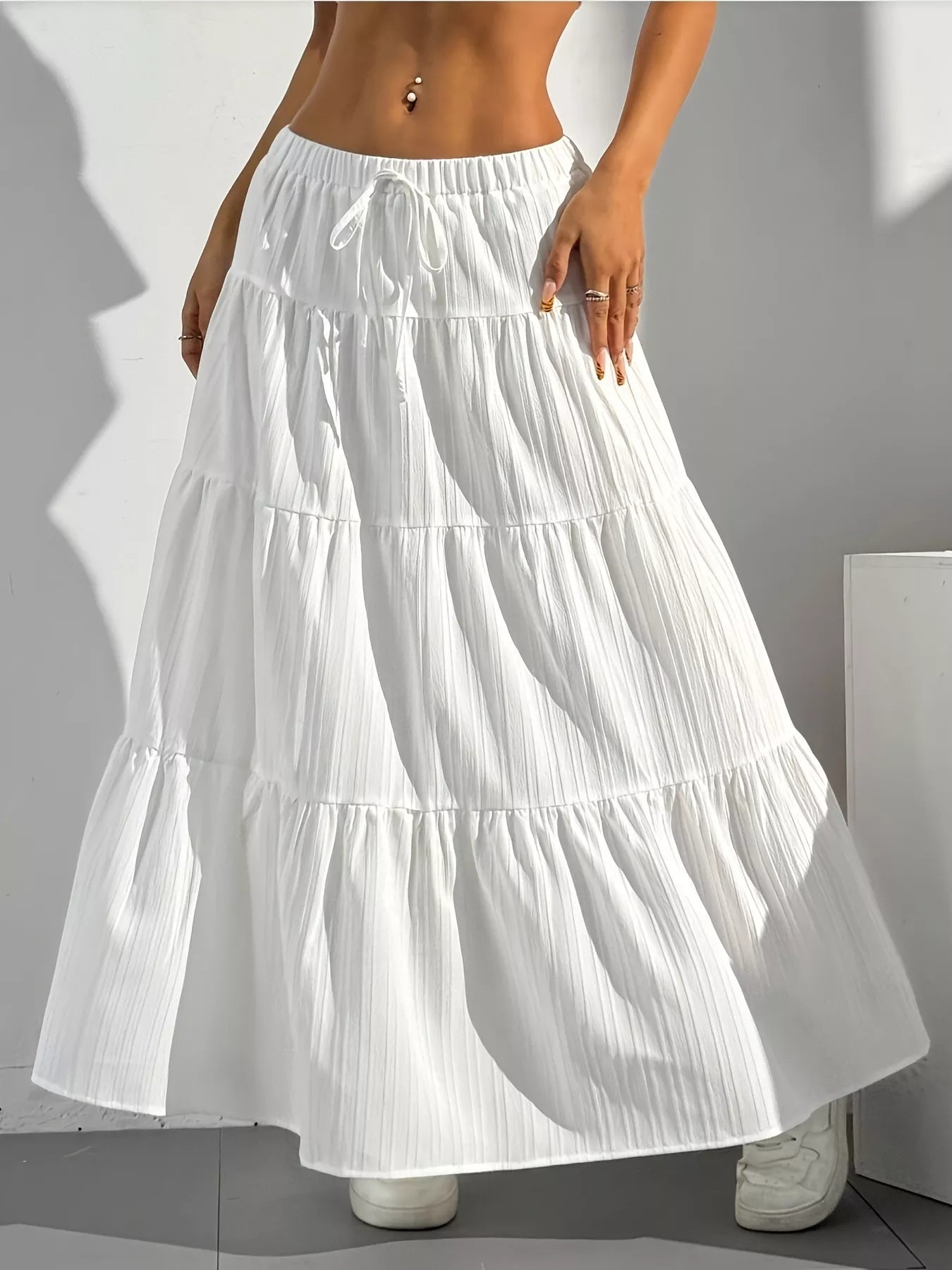 Sarah Express Women's Flowy Tiered Maxi Skirt White