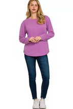 Sarah Express Women’s Plus Size Raised Rib Long Sleeve Top Casual All-Season