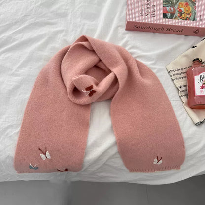 Sarah Express Women's Butterfly Embroidered Knitted Scarf - Soft Polyester Winter Wrap