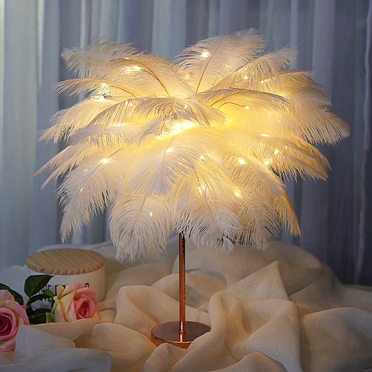 Sarah Express Nordic Feather Table Lamp - Decorative Bedside Night Light with Remote Control