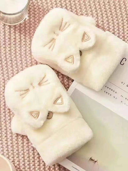 Sarah Express Women's Cat Plush Fingerless Gloves - Cute Winter Hand Warmers