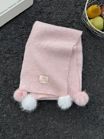 Sarah Express Women's Pom-Pom Scarf - Cozy Winter Knit Scarf with Pom Poms Pink ONESIZE