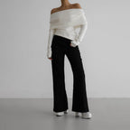 Sarah Express Women's Off-Shoulder Knitted Long Sleeve Top Slim Fit Pullover Sweater