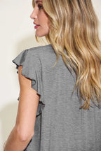 Sarah Express Women’s Plus Size Bamboo T-Shirt with Notched Neck and Ruffle Sleeves