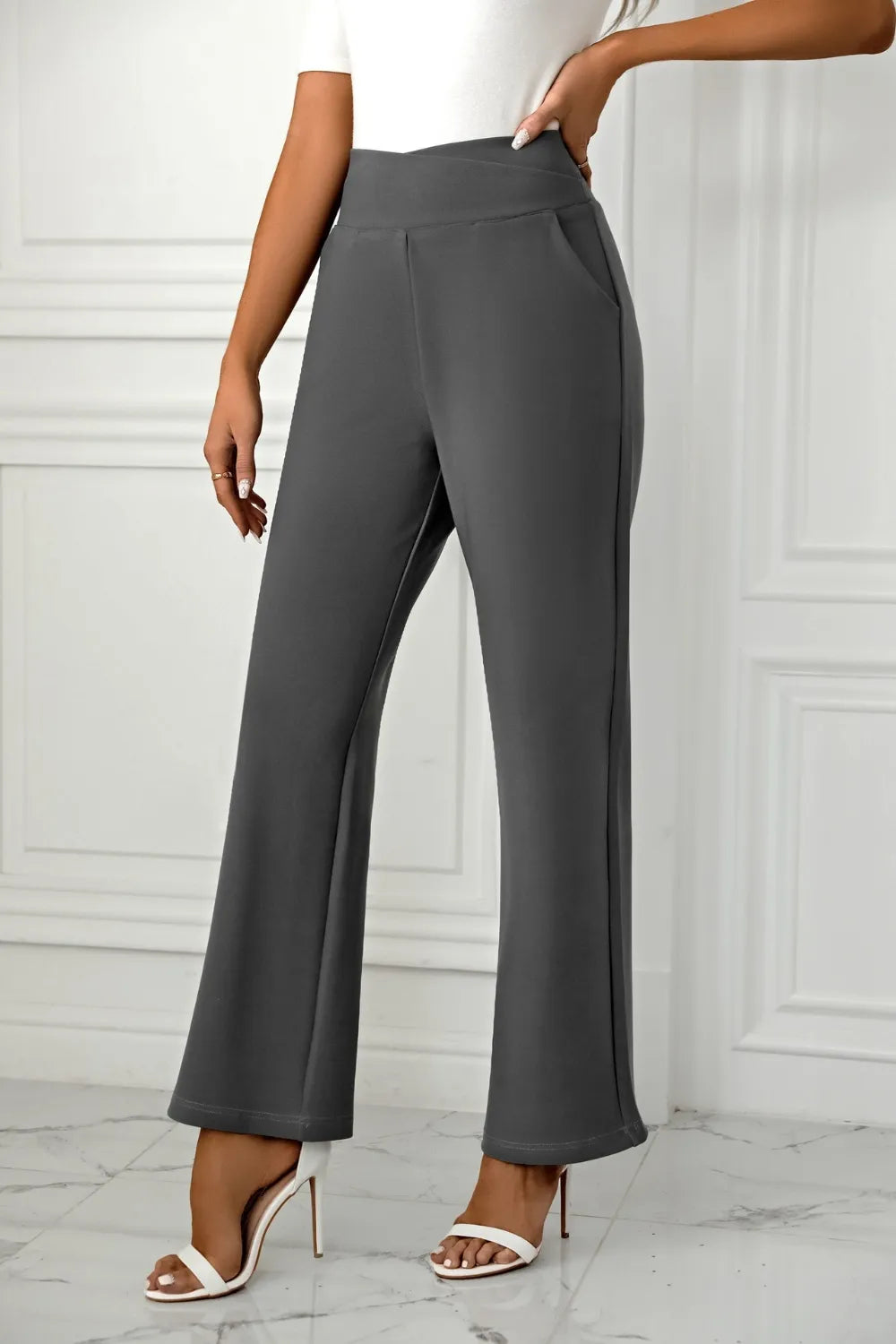 Sarah Express Women's High Waist Straight Leg Pants Dark Gray