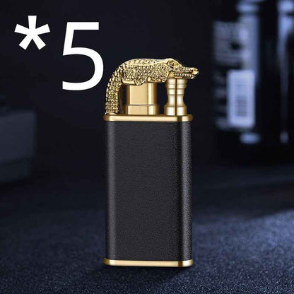 Sarah Express Blue Flame Metal Lighter - Windproof Butane Lighter with Dolphin Dragon Design Black Scrub Crocodile bk872 5PCS