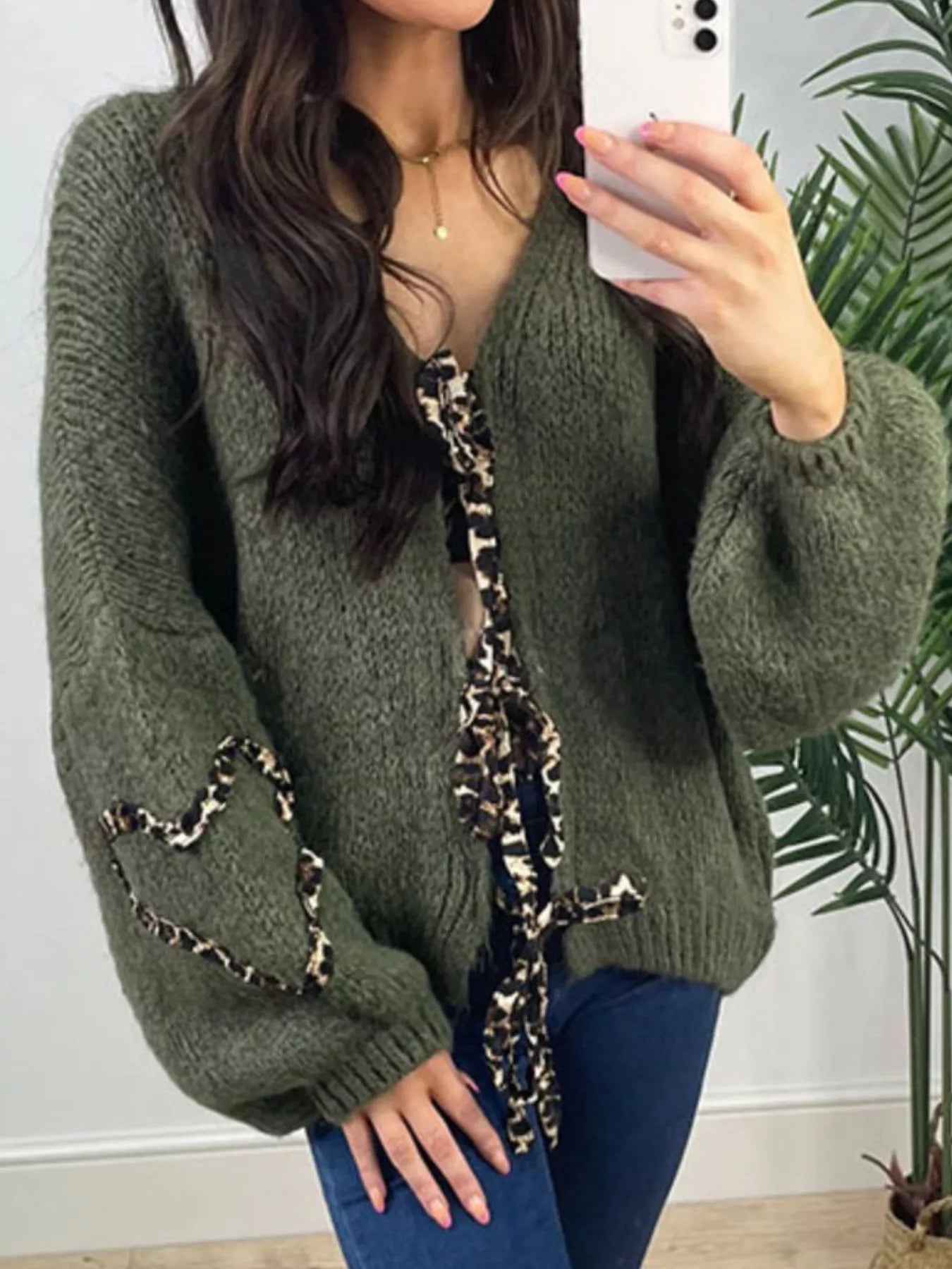 Sarah Express Women's Tie Front Long Sleeve Sweater