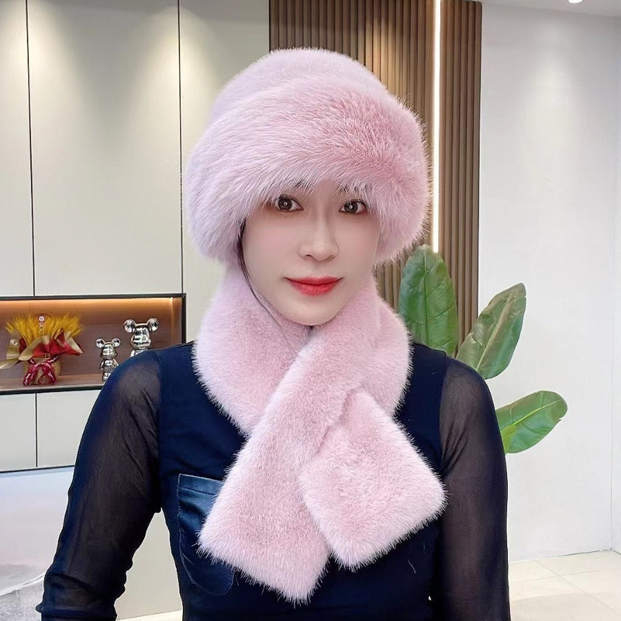 Sarah Express Women's Plush Winter Hat Scarf Set Dome Cap Warm Windproof