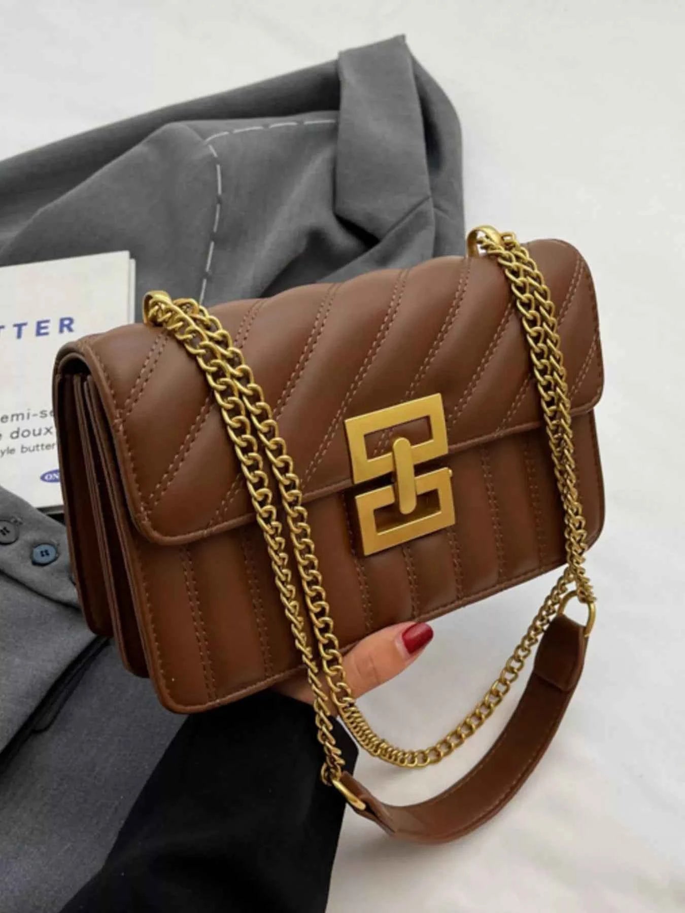 Sarah Express Women's Quilted Flap Chain Shoulder Bag - Small PU Leather Crossbody Purse