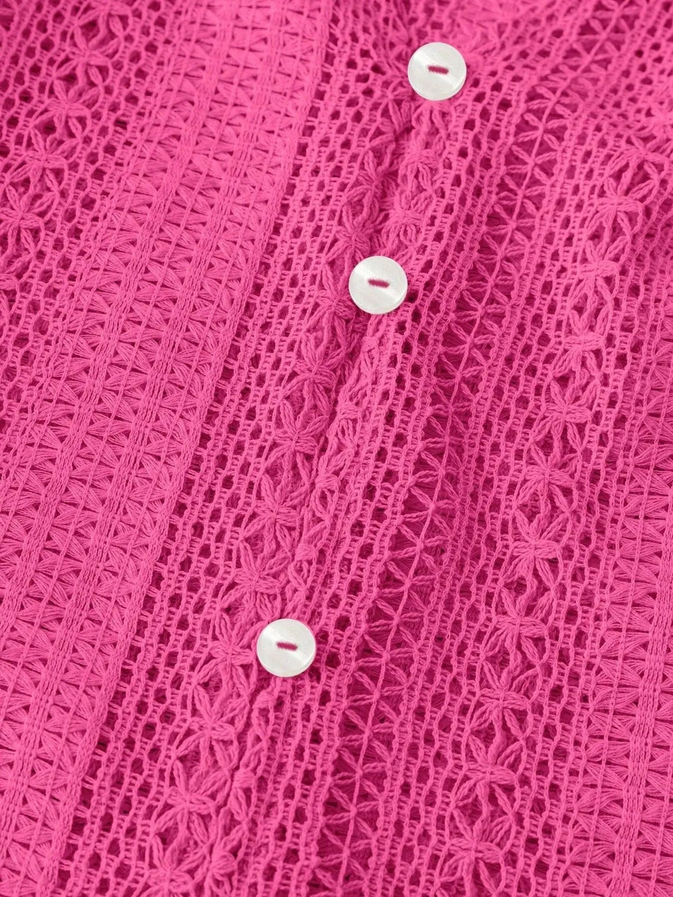 Sarah Express Women's Crochet Notched Button-Front Shirt