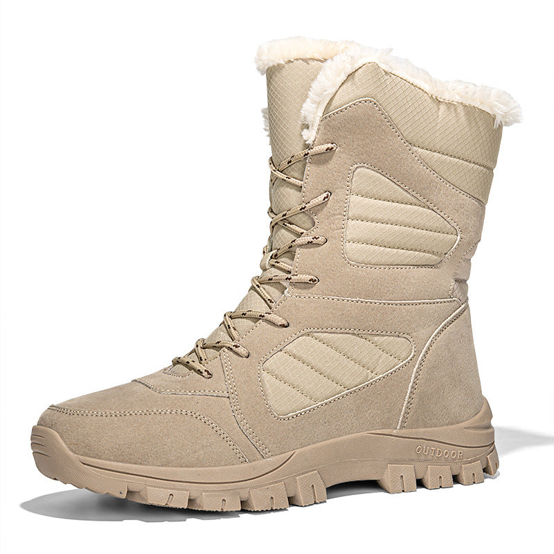 Sarah Express Women's Winter Snow Boots – High-Top Fleece-Lined Waterproof Lace-Up Sand Color