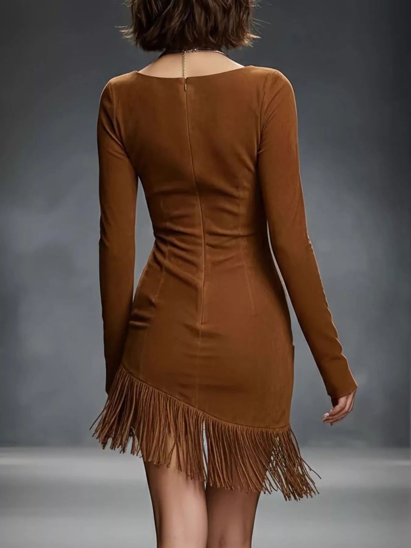 Sarah Express Suede Fringe Hem Mini Dress