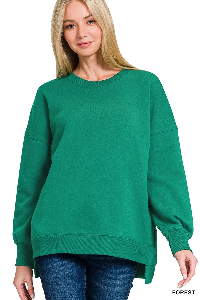 Sarah Express Women's Fleece Hi-Low Boyfriend Sweatshirt with Pockets FOREST