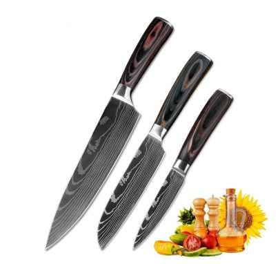 Sarah Express Professional Damascus Chef Knife Set - 7CR17 Stainless Steel Kitchen Knives 3 sets