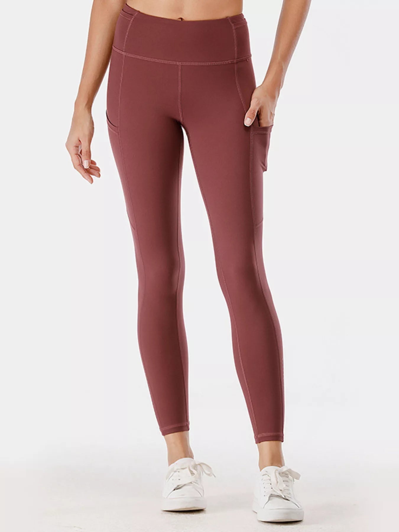 Sarah Express Women's High-Waisted Active Leggings with Pockets Plus Size Rust