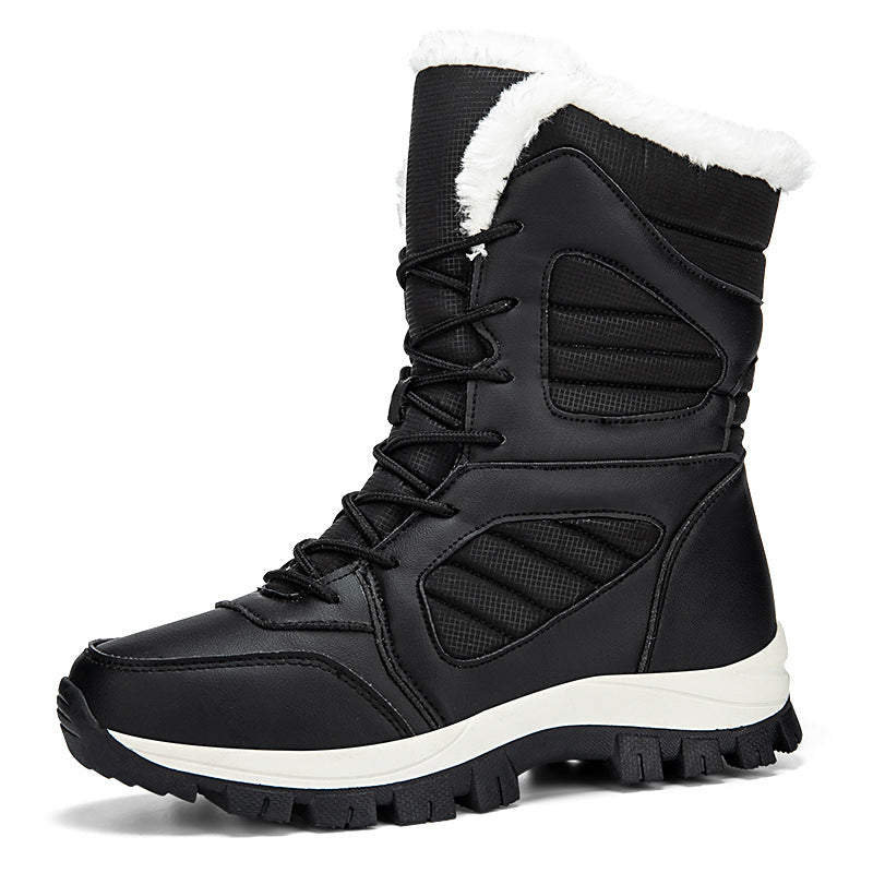 Sarah Express Women's Winter Snow Boots – High-Top Fleece-Lined Waterproof Lace-Up Black